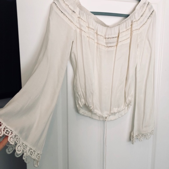 Bell sleeved off white crop top with tassel ties - Picture 1 of 8